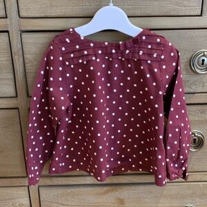 Jacadi Charming Kids Long Sleeve Polka Dot Tee - Burgundy and White 3A